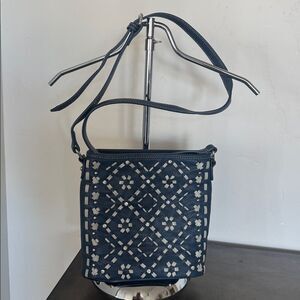 Montana West Blue Faux Leather Crossbody Bag Western Whip-Stitch and Rhinestone